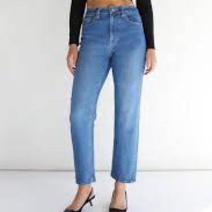 Oak + Fort Organic High Rise Tapered Jean Elasticated Waist Medium Blue Size XS